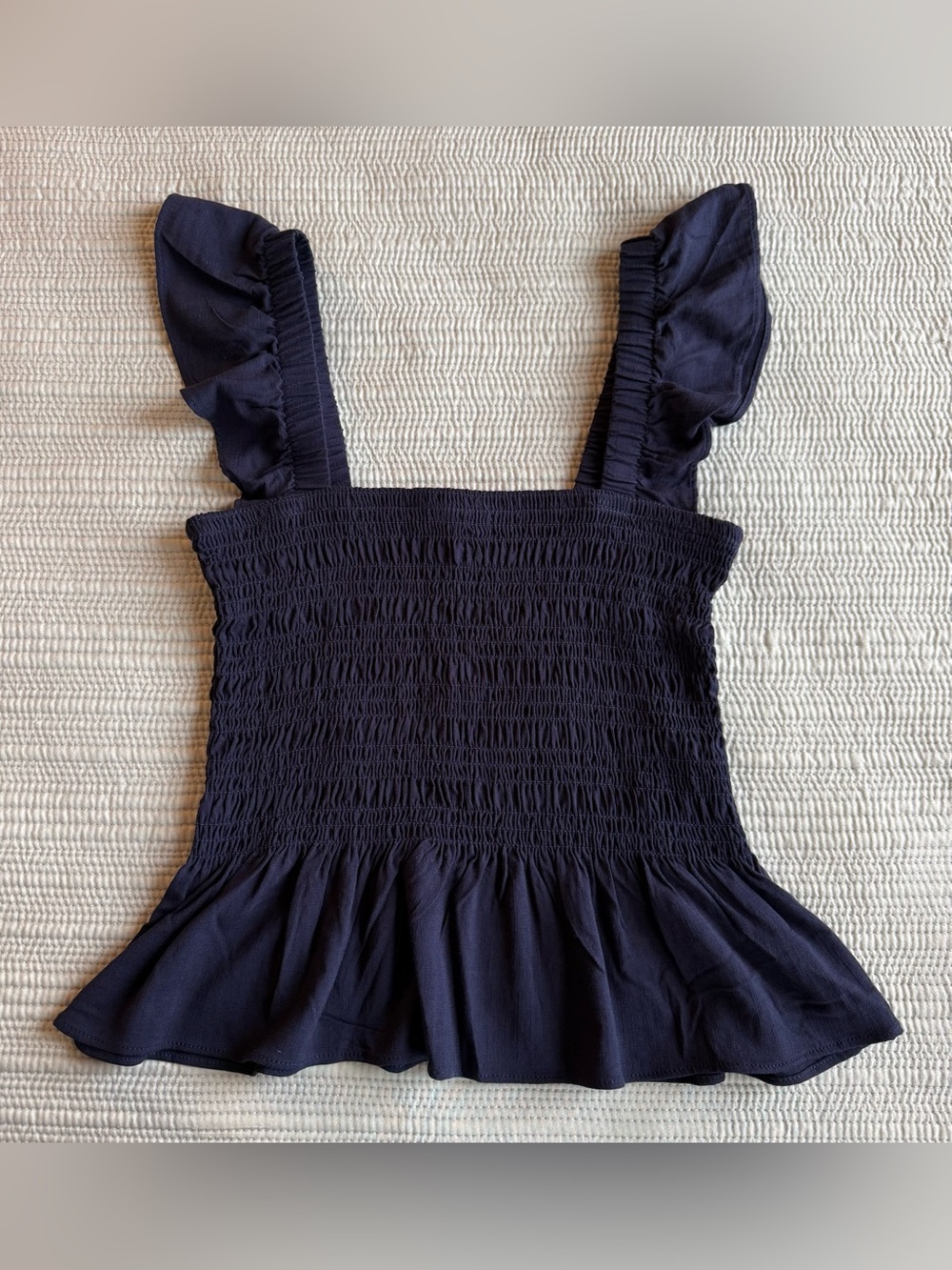 Moa Moa Navy Blue Square Neck Ruched Flutter Sleeve Tank Medium
